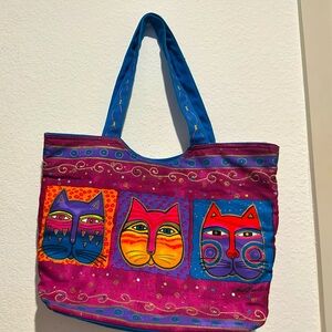 Laurel Burch Blue and Red Cat Design Tote